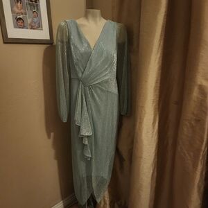 Adrianna Papell Mint Smoke Ruched Wrap Gown